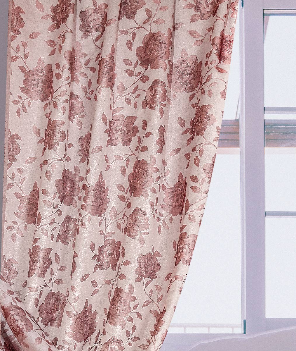 4848/185, ПАСТОРАЛЬ, ткань с люрексовой нитью, цвет - белый фон/розовый рисунок